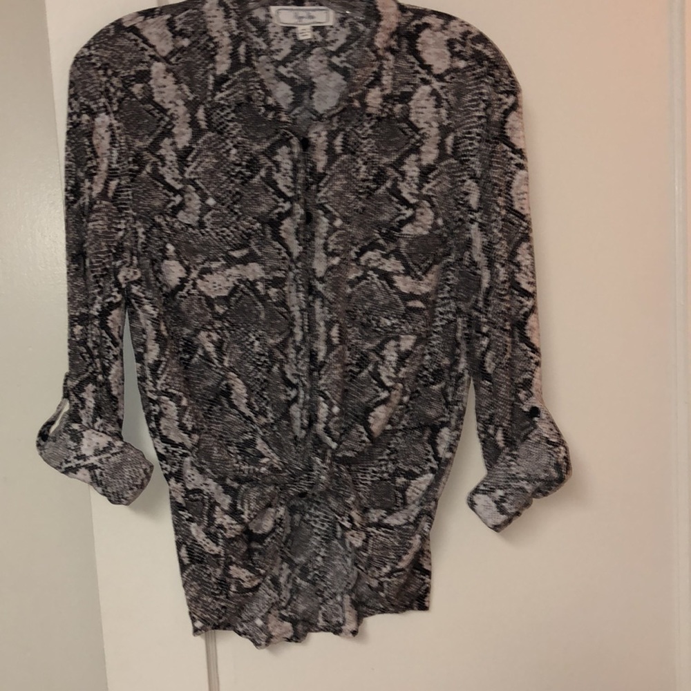 Hippie Rose Snake Reptile Print Utility Roll-Tab Shirt Blouse Top Black White S - Picture 10 of 11